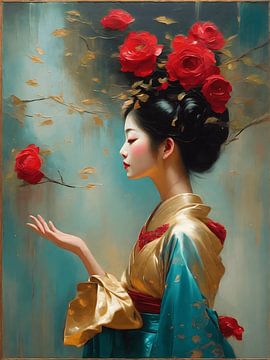 Geisha in bloom van Jolique Arte