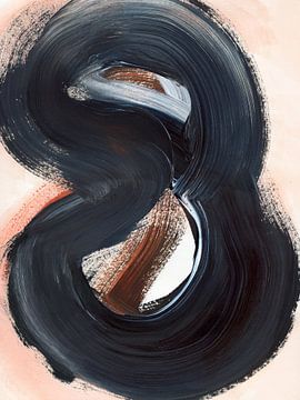 Strokes 25 - Abstrait au pinceau noir et terre de Sienne brûlée