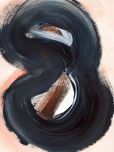 Strokes 25 - Zwart en gebrande sienna penseelstreek abstract