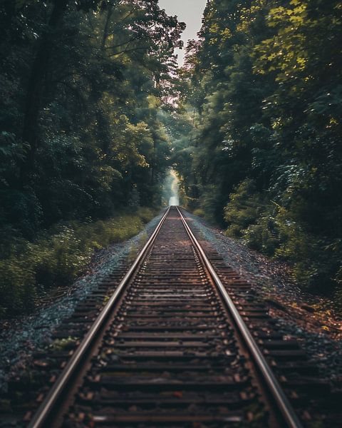 Spoorlijn in het bos van fernlichtsicht