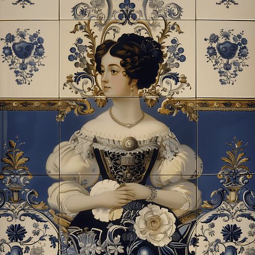 Hollands tegeltableau met adelijke dame