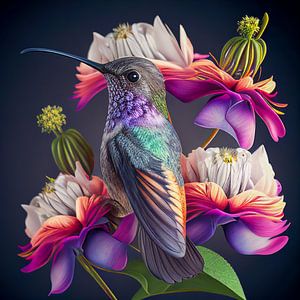 Kolibri und Blumen, Art-Illustration