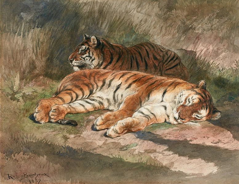 Zwei liegende Tiger, Rosa Bonheur von Meisterhafte Meister