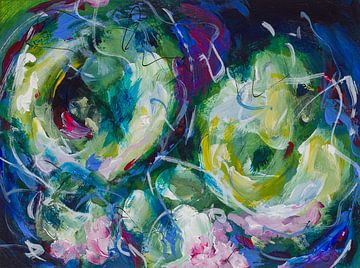 Glühen und Wachsen - Kontrast und Farbe in einem abstrakten Gemälde von Qeimoy