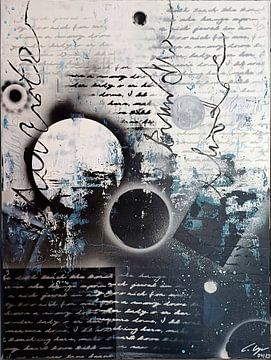Abstracte cirkels letters zwart blauw wit van Carina