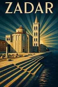 Zadar Sonnenuntergang Skyline Art Deco Poster