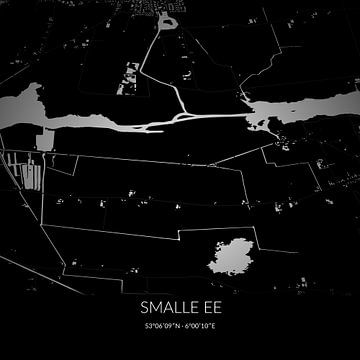 Zwart-witte landkaart van Smalle Ee, Fryslan. van Rezona