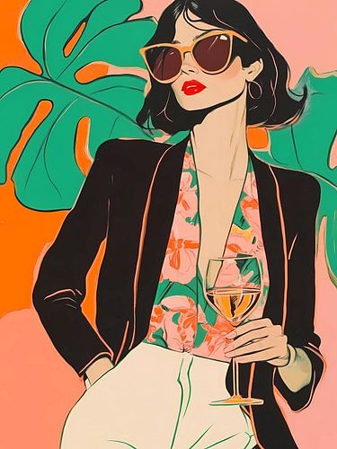 Une femme sûre d'elle avec un verre de vin