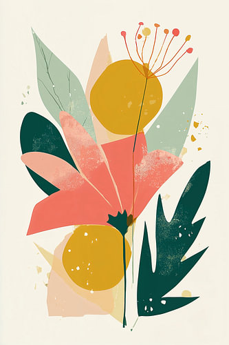 Botanical Tableau in coral no.7
