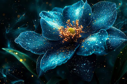 Fleur bleue avec accents dorés