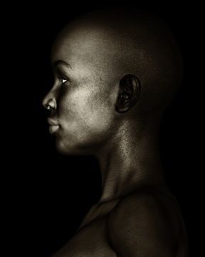 Vrouw Portretten - Zwart-wit Profiel Van Een Afrikaanse Vrouw van Jan Keteleer