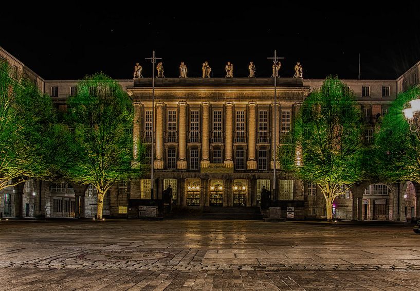 Town hall Wuppertal Barmen at night by Joerg Keller