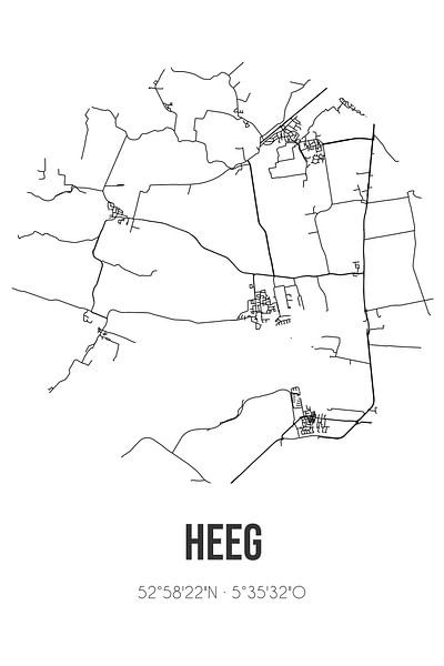 Heeg (Fryslan) | Karte | Schwarz und weiß von Ortsdrucke