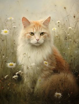 Fluffy Rode Kater in Madeliefjesveld van Emil Husstege