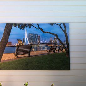 Customer photo: Open Erasmus bridge on early morning Rotterdam by Prachtig Rotterdam, on canvas