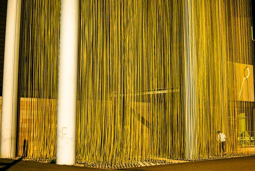 Golden String Curtain — Urban Installation with Skater