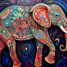 Bunter, kunstvoller Elefant mit Schmucksteinen von Patricia Hofmeester