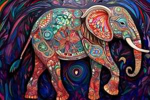 Bunter, kunstvoller Elefant mit Schmucksteinen
