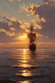 Ship at sunset by MNS Designs