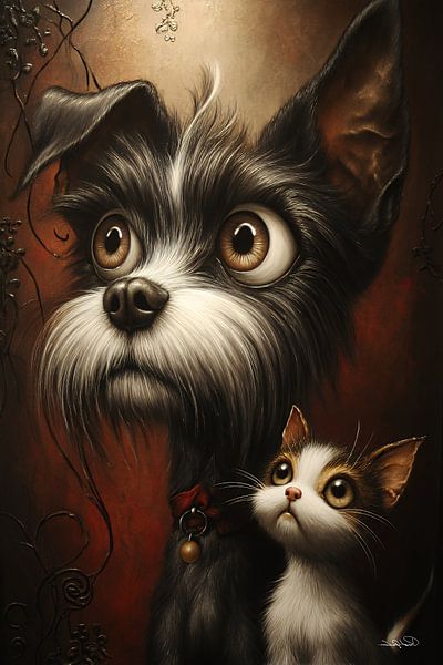dog - cat - cartoon by Gelissen Artworks