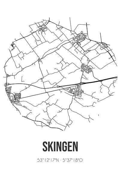 Skingen (Fryslan) | Landkaart | Zwart-wit van Stad & Wand