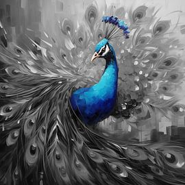 Peacock in black and white coloursplash