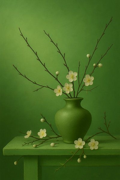 Greenlight Serenade - Vase mit weißer Blüte in sanftem Stillleben von Kleurenrijk