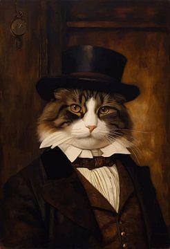 Chat britannique à poil court dans un portrait de l'époque napoléonienne