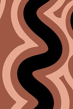 Retro Golven: Minimalistische abstracte kunst in Terra, Roze en Zwart nr. 3 van Dina Dankers