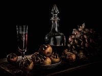 Still live with medlars on a black backdrop