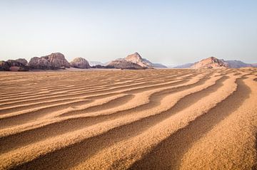 Goude uurtje in de Wadi Rum Woestijn in Jordanië van Jelmer Laernoes