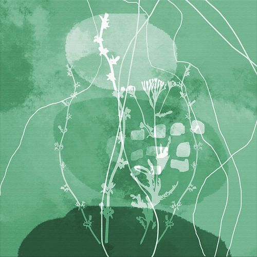 Abstract Retro Botanisch. Bloemen, planten en bladeren in groen en wit