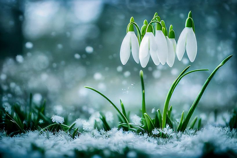 Schneeglöckchen mit Schnee im Frühling Illustration von Animaflora PicsStock