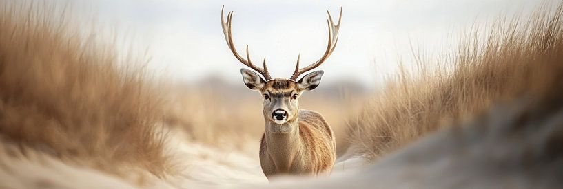 De serene elegantie van een hert in rustige duinvallei van Digitale Schilderijen