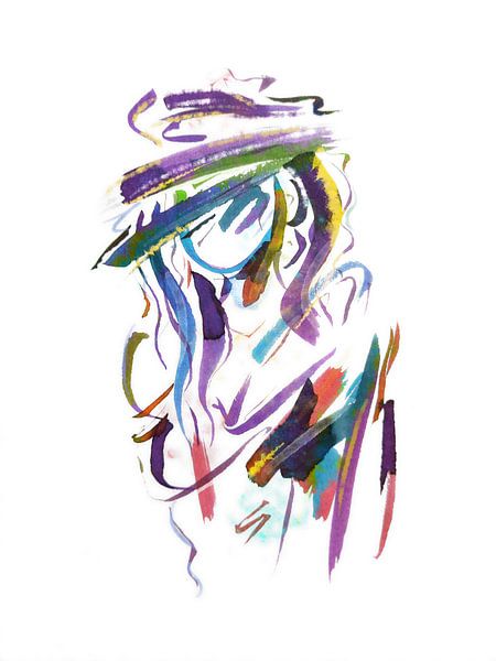 Œuvre d'art abstraite colorée représentant un portrait de femme par Emiel de Lange