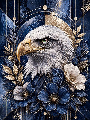 Aigle Royal en Bleu et Or Floral
