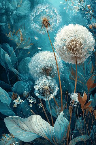Dancing Dandelions in Turquoise