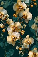 Splendeur des orchidées en or sur fond vert foncé