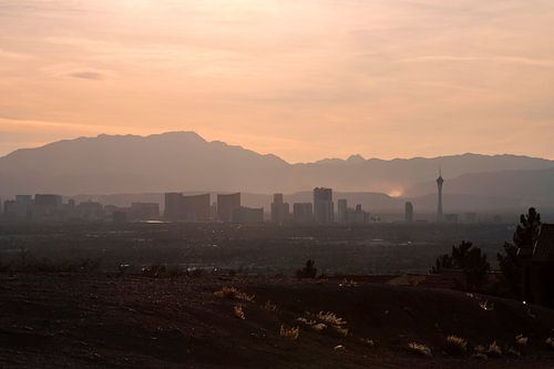 View of Las Vegas Nevada in the evening from the desert