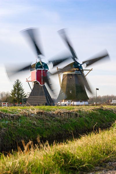 Deux moulins hollandais historiques dans le vent par Michel Geluk