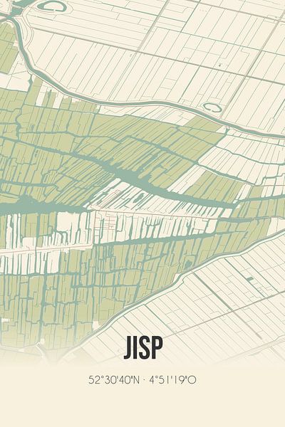 Alte Karte von Jisp (Nordholland) von Ortsdrucke