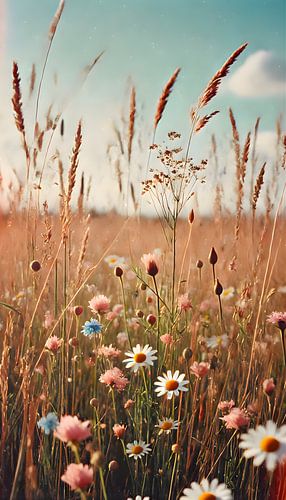 Vintage Bloemenveld in Pasteltinten