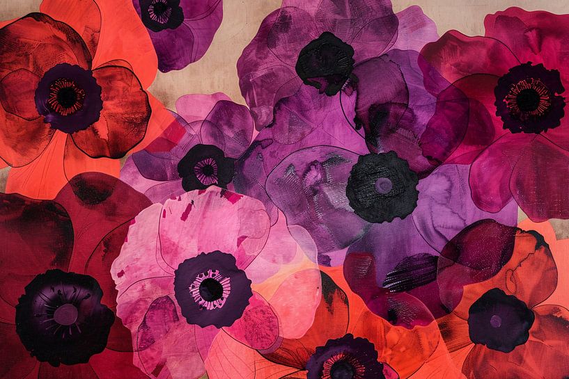 Colourful abstract flower field painting by Art & Soul Creations