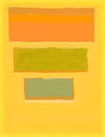 Abstract painting with yellow, orange and green