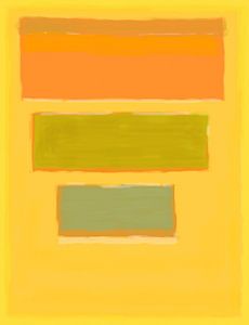 Abstract painting with yellow, orange and green by Rietje Bulthuis