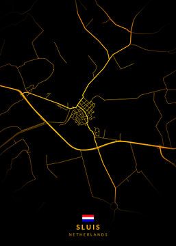 Stadsplattegrond Sluis Modern Zwartgoud van Kenda Maruyama