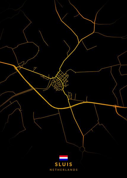 Sluis City Map Modern Black Gold by Kenda Maruyama