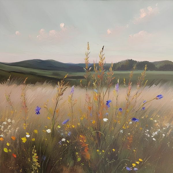 Fleurs sauvages dans un champ (peinture à l'huile) par Henk van Holten