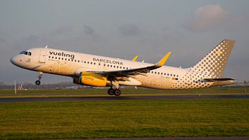 Take-off Vueling Airbus A320 with Barcelona livery. by Jaap van den Berg