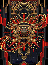 Celestial Gaming-stuurwiel met heilige geometrie, art deco en kosmische grafische illustraties van The Deeper Way